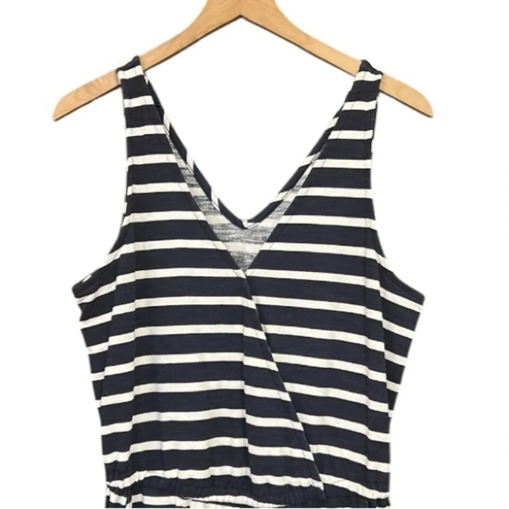 Old Navy Cropped Wide Leg Sleeveless Navy Striped Knit Jumpsuit Medium Tall - Picture 8 of 14